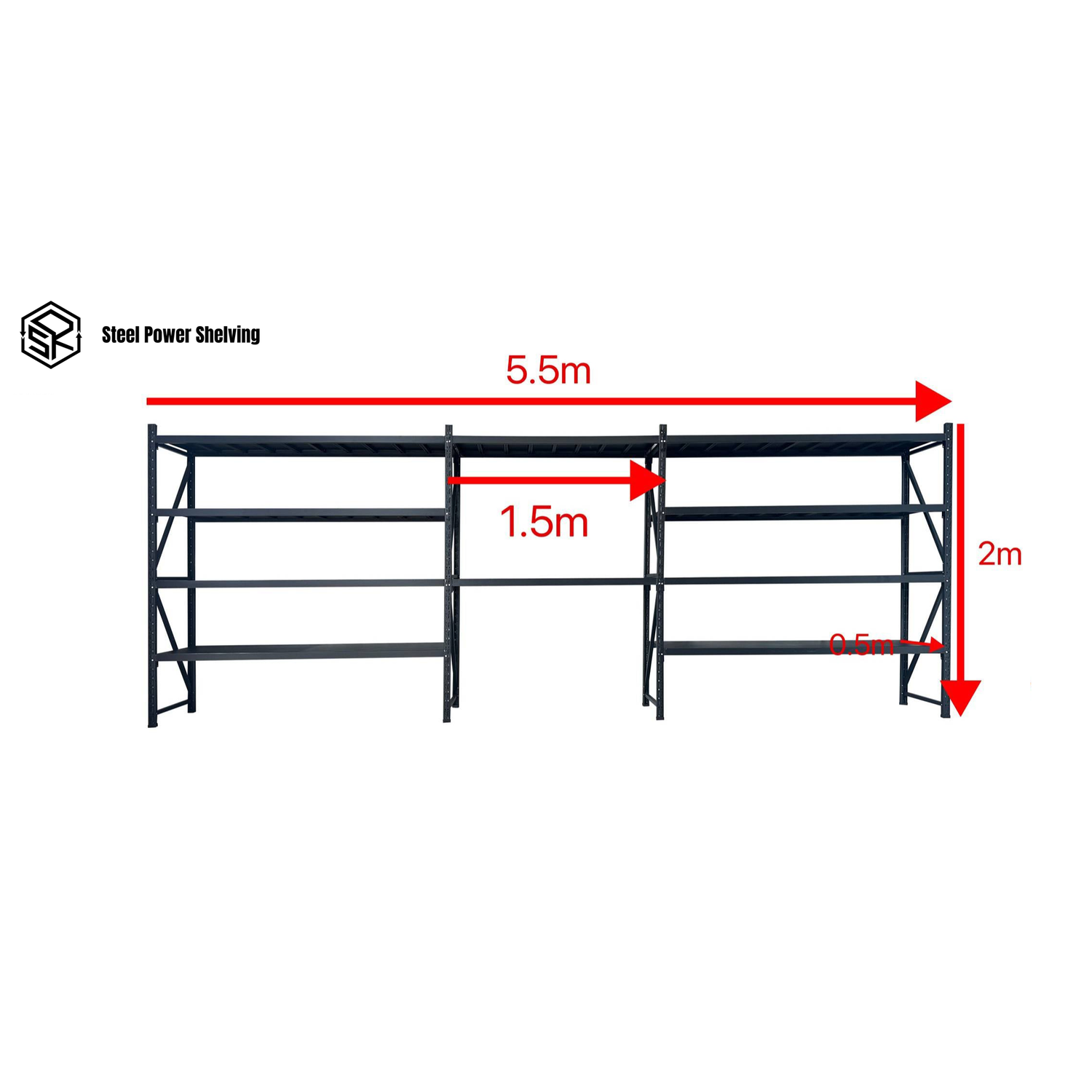 Garage Shelving Workbench 2.0m(H)x5.5m(L)x0.5m(D) 2000kg Storage System Adjustable Shelves