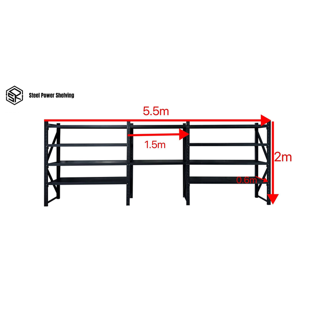 Garage Shelving 2.0m(H)x5.5m(L)x0.6m(D) 3000kg Storage Rack with Workbench Adjustable Shelves