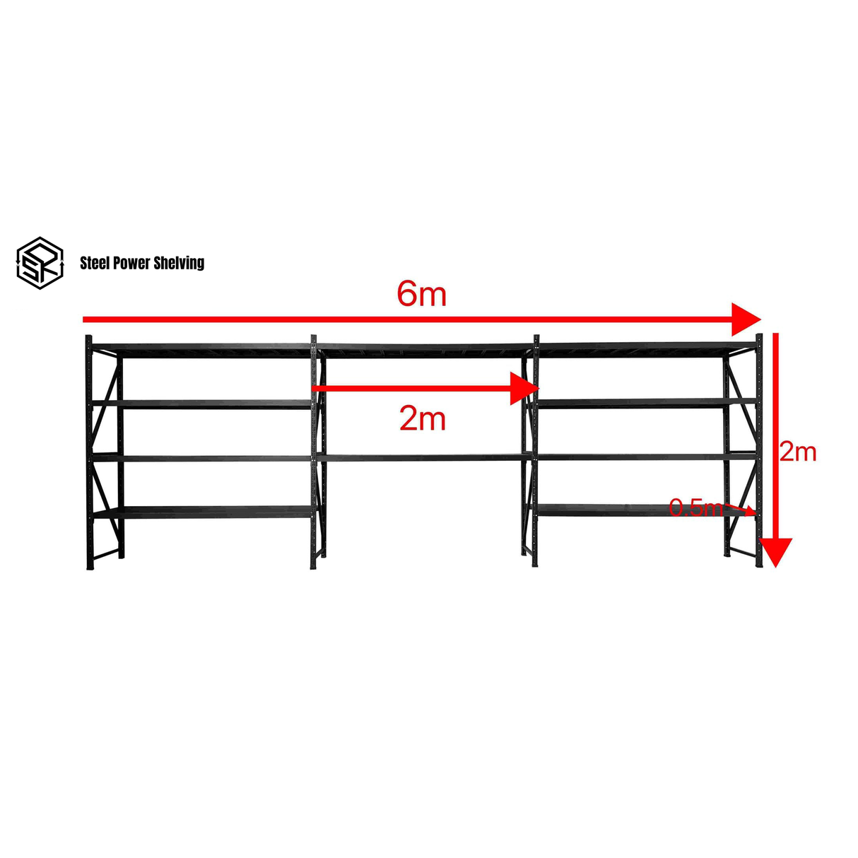 Shelf 2.0m(H)x6.0m(L)x0.5m(D)2000kg Shelving+Workbench