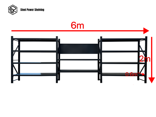 Heavy Duty Garage Workbench with Pegboard 2.0m(H)x6.0m(L)x0.6m(D) 3000kg Storage Shelving System