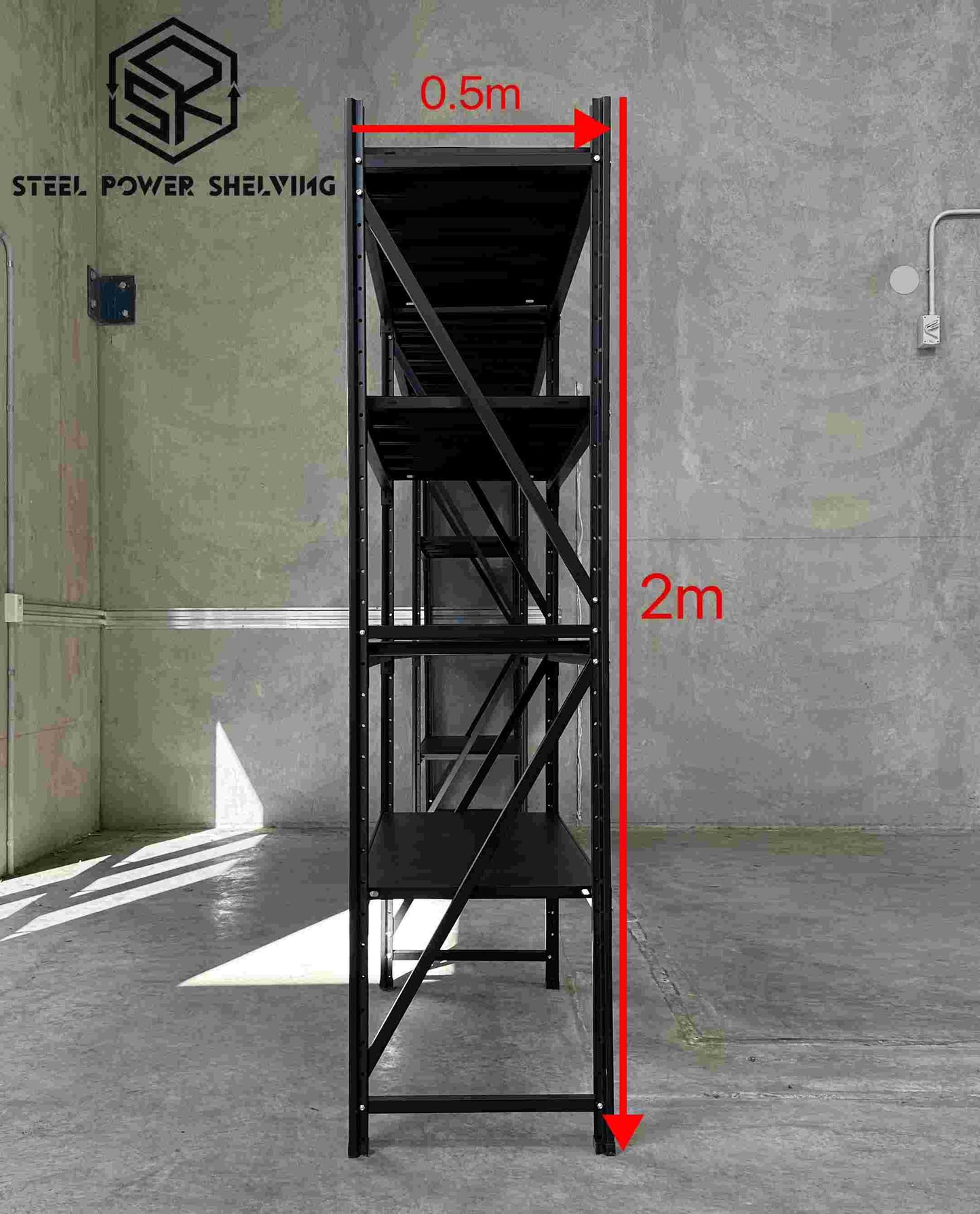 Shelf 2.0m(H)x5.5m(L)x0.5m(D)1500kg Shelving+Workbench