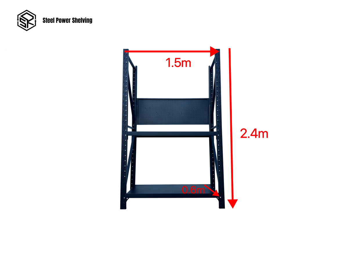 Heavy Duty Garage Workbench with Pegboard 2.4m(H)x1.5m(L)x0.6m(D) 600kg Storage Shelving System