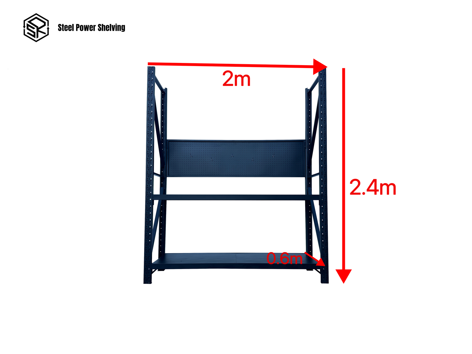 Heavy Duty Garage Workbench with Pegboard 2.4m(H)x2.0m(L)x0.6m(D) 600kg Storage Shelving System