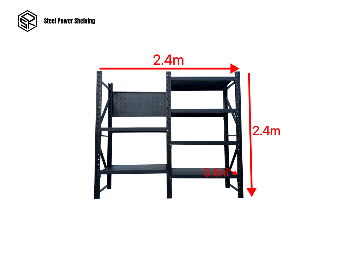 Heavy Duty Garage Workbench with Pegboard 2.4m(H)x2.4m(L)x0.6m(D) 1800kg Storage Shelving System