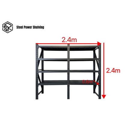 Longspan Shelving 2.4m(H)x2.4m(L)x0.6m(D) 2400kg Heavy Duty Garage Storage Adjustable Shelves