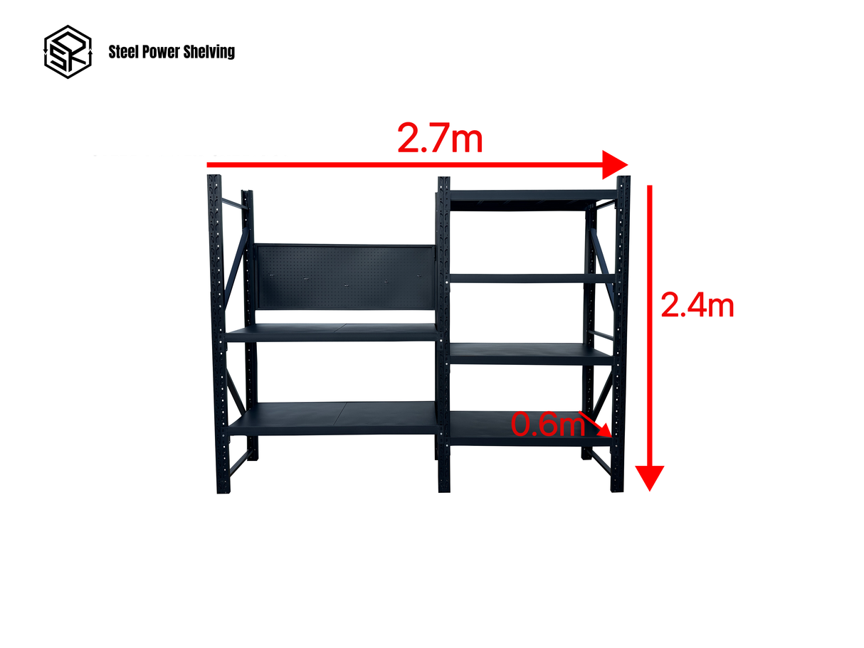 Workstation with pegboard - workbench 2.4m(H)x2.7m(L)x0.6m(D)1800kg