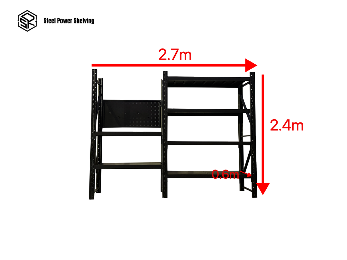 Workstation with pegboard - workbench 2.4m(H)x2.7m(L)x0.6m(D)1800kg