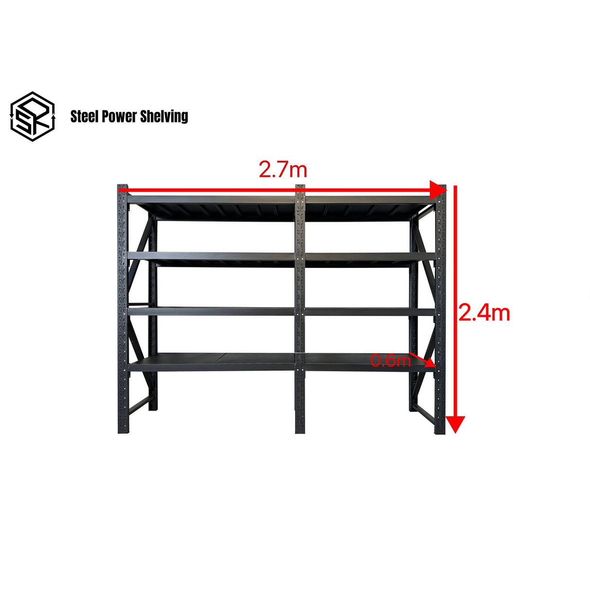 Longspan Shelving 2.4m(H)x2.7m(L)x0.6m(D) 2400kg Heavy Duty Garage Storage Adjustable Shelves