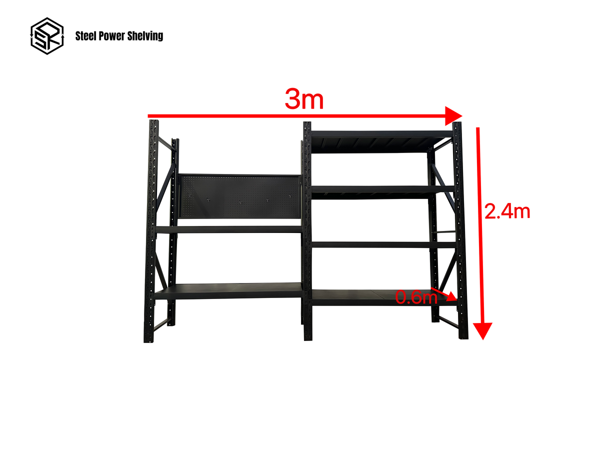 Heavy Duty Garage Workbench Workstation with Pegboard 2.4m(H)x 3.0m(L)x0.6m(D)1800kg