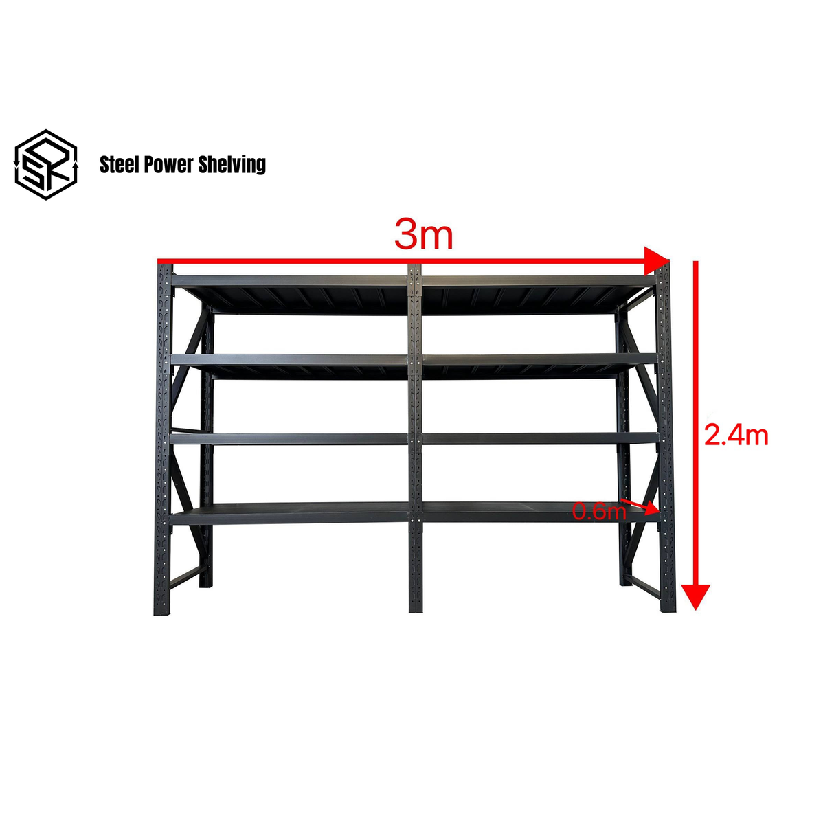 Longspan Shelving 2.4m(H)x3.0m(L)x0.6m(D) 2400kg Heavy Duty Garage Storage Adjustable Shelves