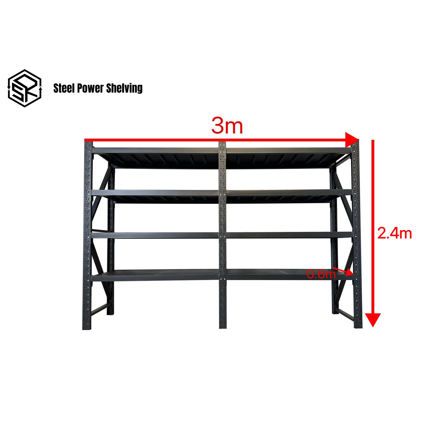 Longspan Shelving 2.4m(H)x3.0m(L)x0.6m(D) 2400kg Heavy Duty Garage Storage Adjustable Shelves