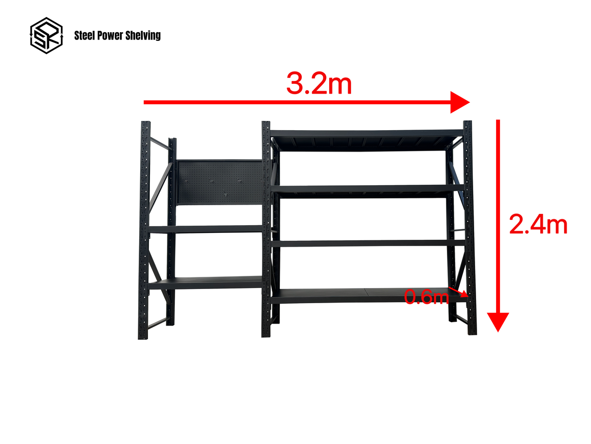 Workstation with pegboard - workbench 2.4m(H)x3.2m(L)x0.6m(D)1800kg