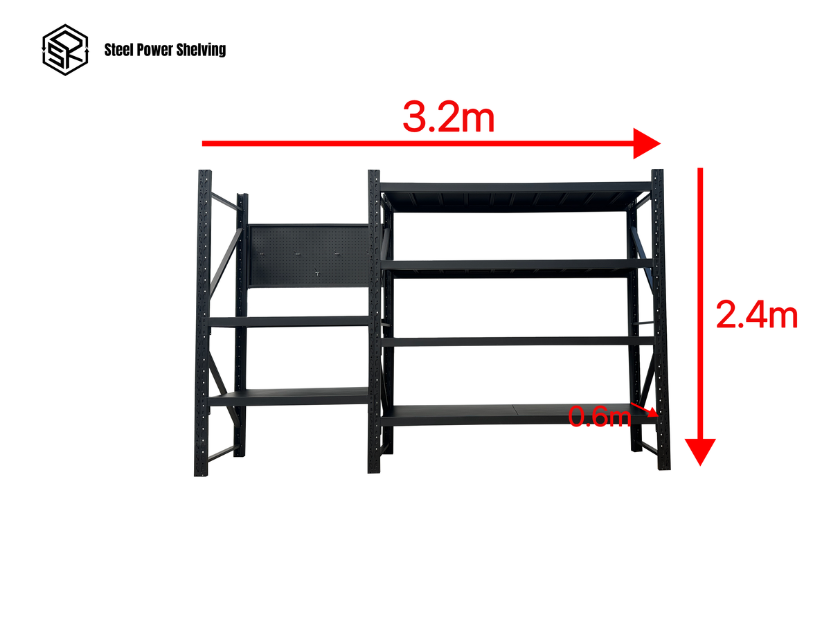 Heavy Duty Garage Workbench Workstation with Pegboard 2.4m(H)x3.2m(L)x0.6m(D) 1800kg