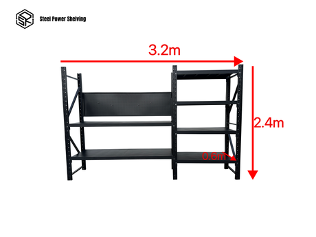 Heavy Duty Garage Workbench Workstation with Pegboard 2.4m(H)x3.2m(L)x0.6m(D) 1800kg