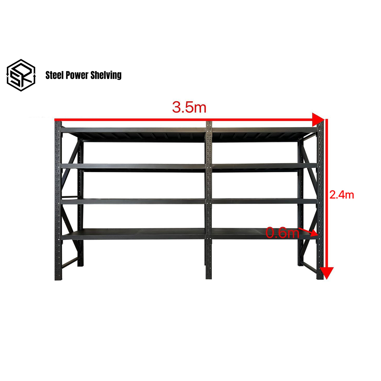 Longspan Shelving 2.4m(H)x3.5m(L)x0.6m(D) 2400kg Heavy Duty Garage Storage Adjustable Shelves