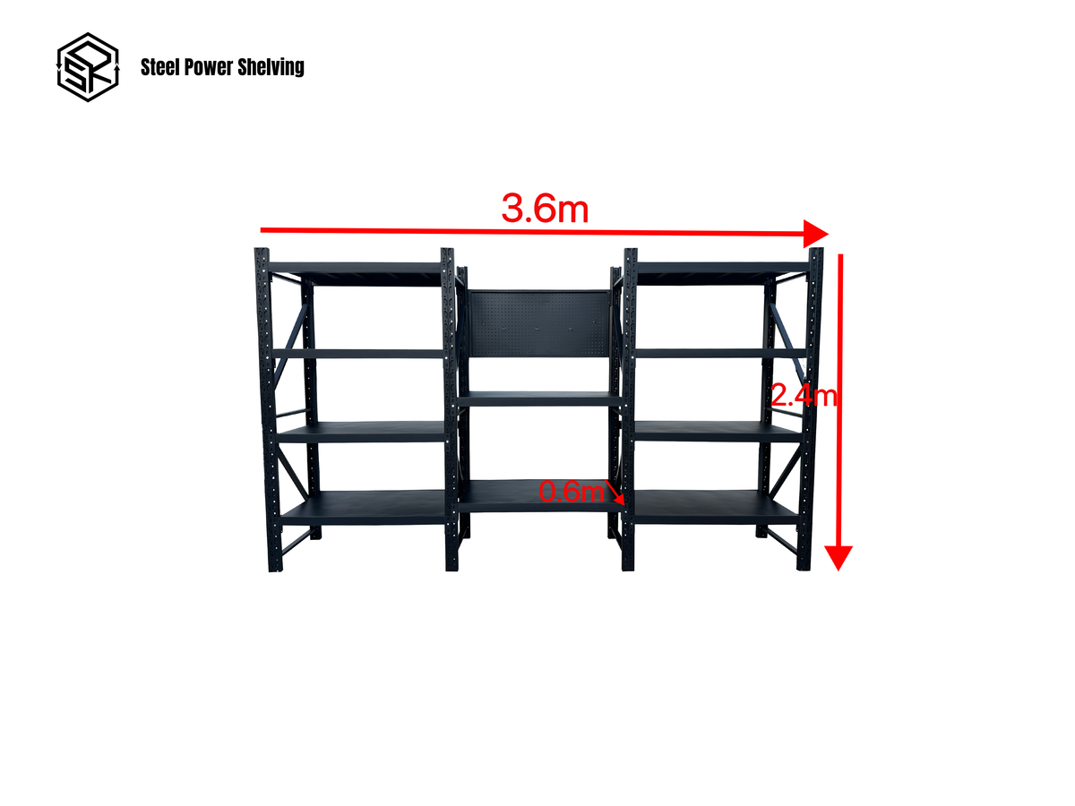 Heavy Duty Garage Workbench Workstation with Pegboard 2.4m(H)x3.6m(L)x0.6m(D) 3000kg