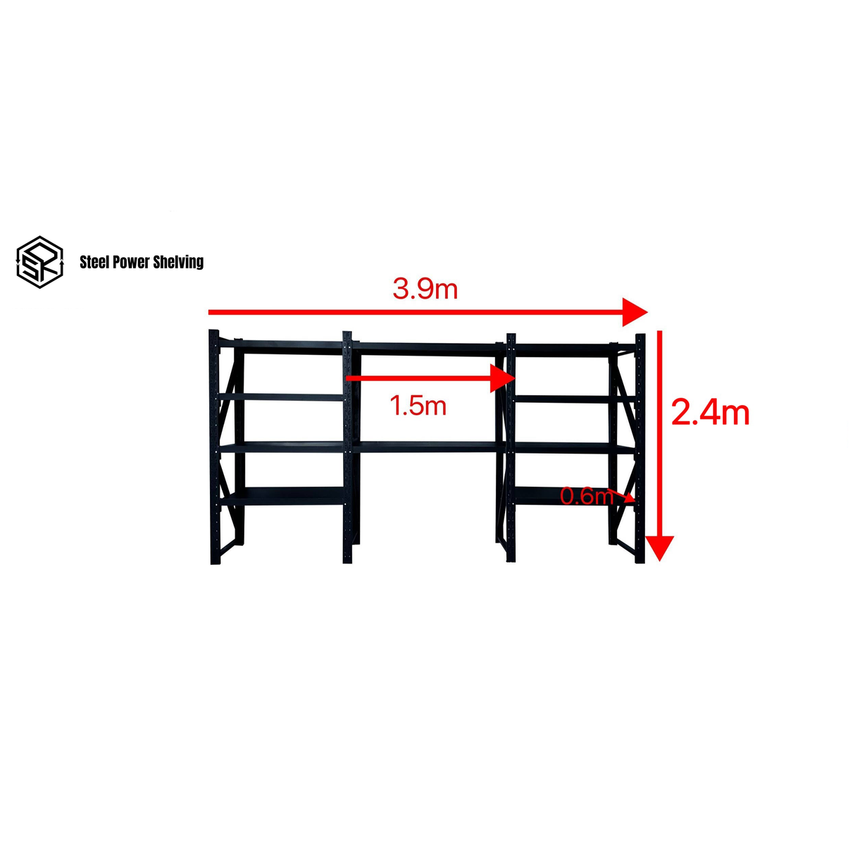 Longspan Shelving 2.4m(H)x3.9m(L)x0.6m(D) 3000kg Heavy Duty Garage Storage Shelving Workbench