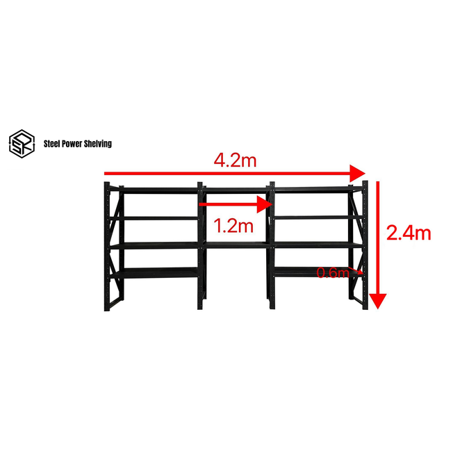 2. Steel Power Shelving 2.4 m × 4.2 m with Workbench