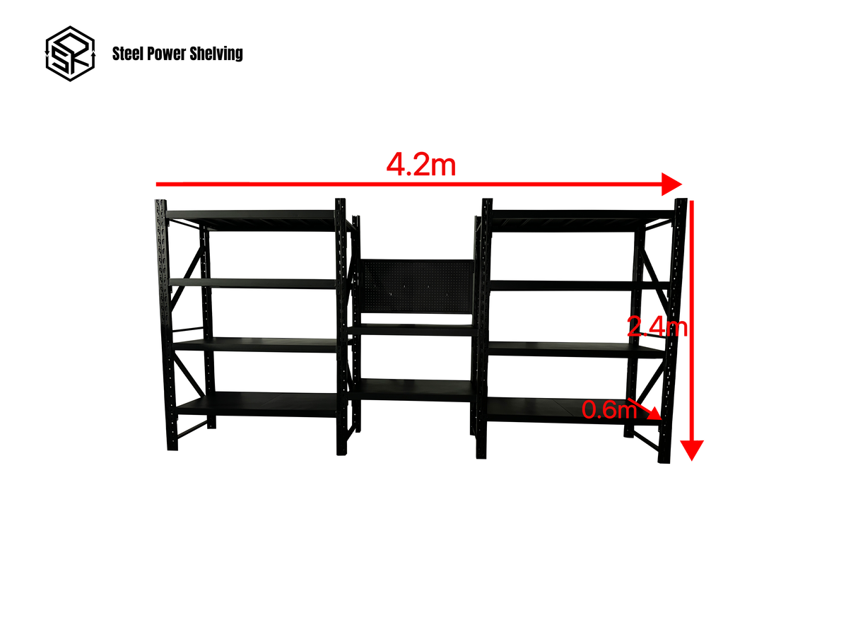 Workstation with pegboard - workbench 2.4m(H)x4.2m(L)x0.6m(D)3000kg