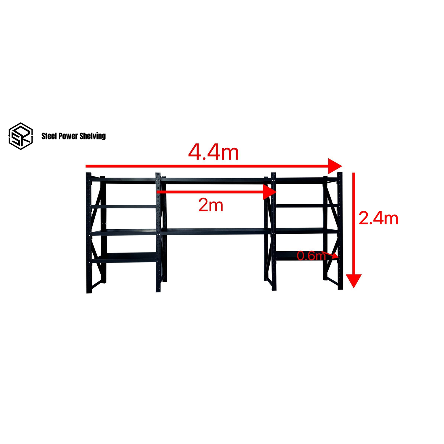 Longspan Shelving Workbench 2.4m(H)x4.4m(L)x0.6m(D) 3000kg Heavy Duty Garage Storage Shelving