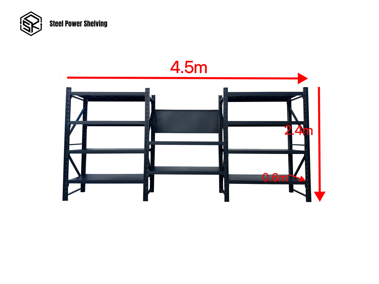 Workstation with pegboard - workbench 2.4m(H)x4.5m(L)x0.6m(D)3000kg