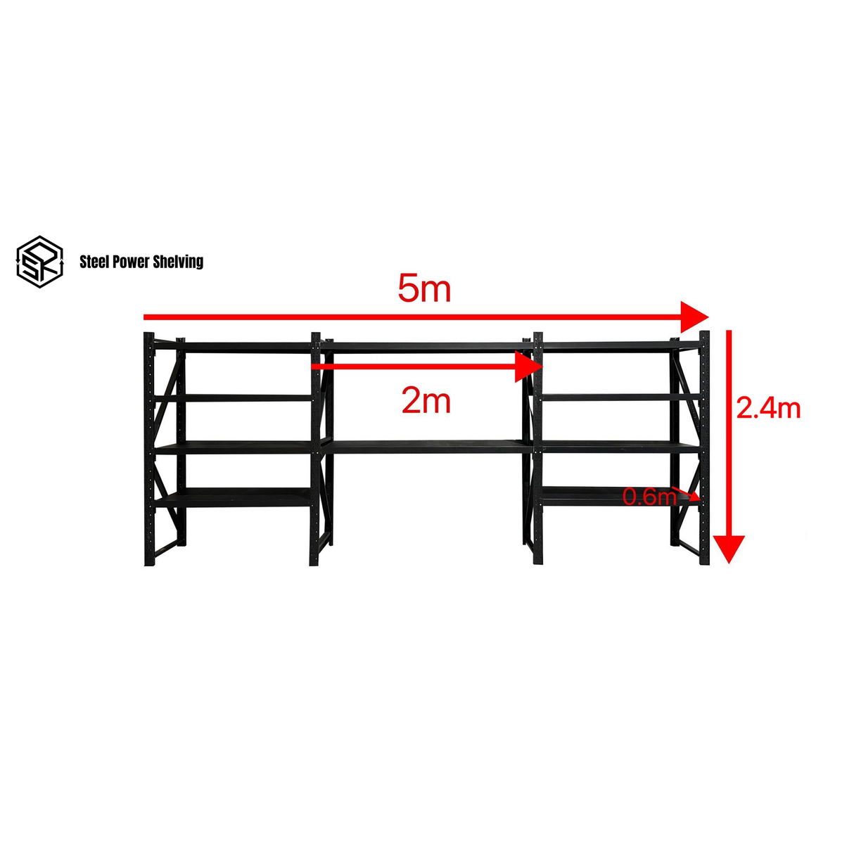 Shelf 2.4m(H)x5.0m(L)x0.6m(D)3000kg Shelving+Workbench