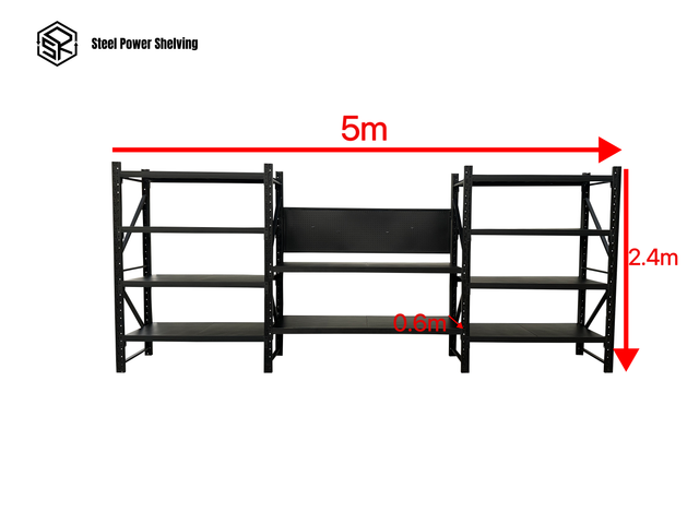 Heavy Duty Garage Workbench with Pegboard 2.4m(H)x5.0m(L)x0.6m(D) 3000kg Storage Shelving System
