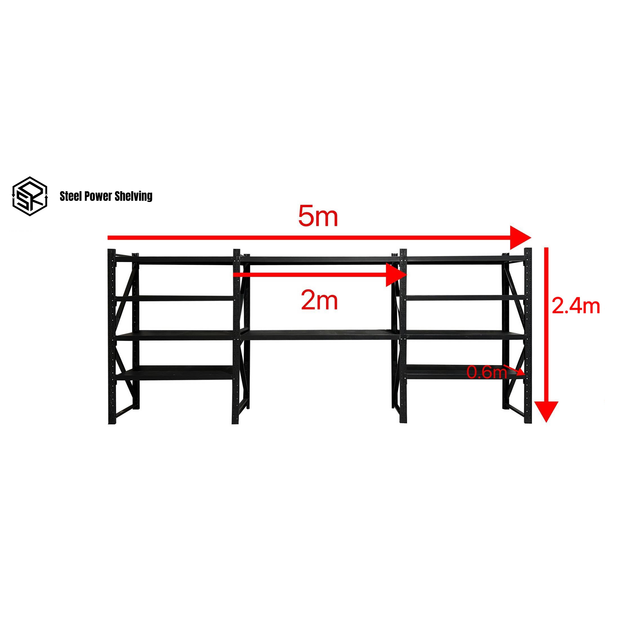 Longspan Shelving Workbench 2.4m(H)x5.0m(L)x0.6m(D) 3000kg Heavy Duty Garage Storage Shelving