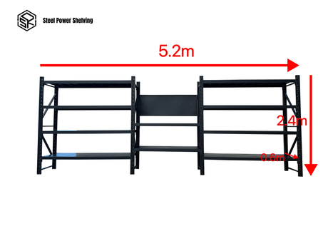 Heavy Duty Garage Workbench with Pegboard 2.4m(H)x5.2m(L)x0.6m(D) 3000kg Storage Shelving System