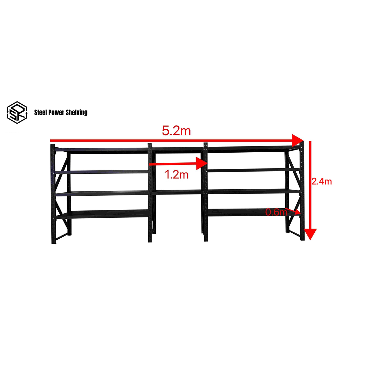 Longspan Shelving Workbench 2.4m(H)x5.2m(L)x0.6m(D) 3000kg Heavy Duty Garage Storage Shelving