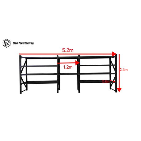 Longspan Shelving Workbench 2.4m(H)x5.2m(L)x0.6m(D) 3000kg Heavy Duty Garage Storage Shelving