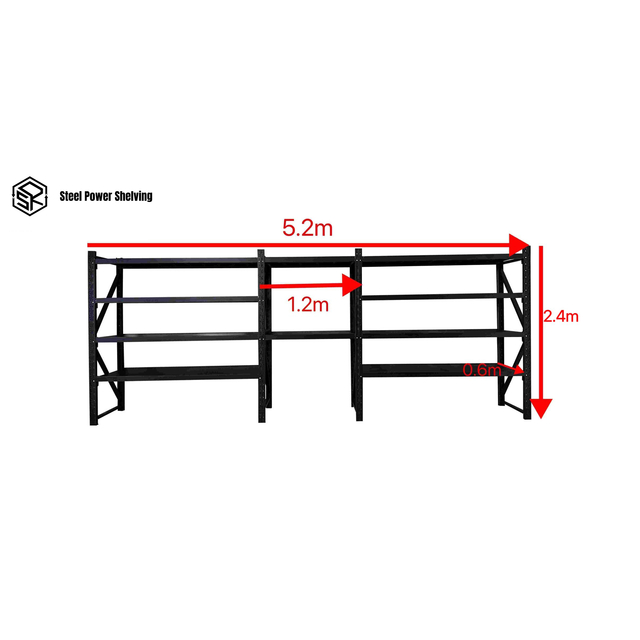 Longspan Shelving Workbench 2.4m(H)x5.2m(L)x0.6m(D) 3000kg Heavy Duty Garage Storage Shelving