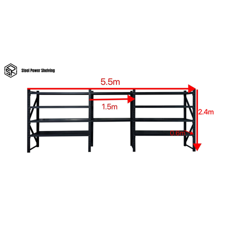 Longspan Shelving Workbench 2.4m(H)x5.5m(L)x0.6m(D) 3000kg Heavy Duty Garage Storage Shelving