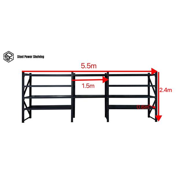 Longspan Shelving Workbench 2.4m(H)x5.5m(L)x0.6m(D) 3000kg Heavy Duty Garage Storage Shelving