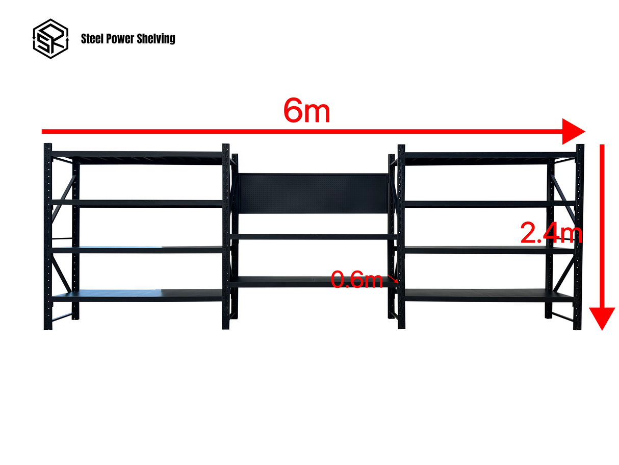 Heavy Duty Garage Workbench with Pegboard 2.4m(H)x6.0m(L)x0.6m(D) 3000kg Storage Shelving System