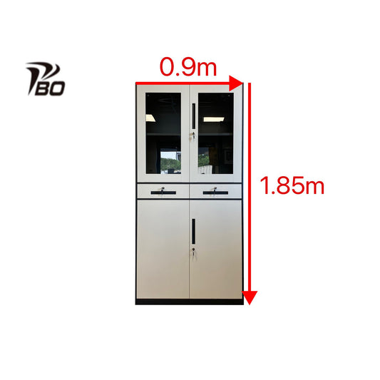 Cabinet with Glass Doors and Drawers Grey & White  1.85m(H)*0.9m(L)*0.4m(D)
