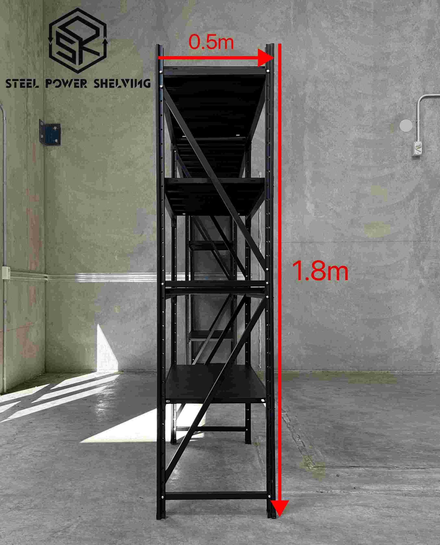 Shelf 1.8m(H)x5.0m(L)x0.5m(D)1500kg Shelving+Workbench