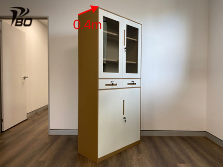 Cabinet with Glass Doors and Drawers Coffee & White  1.85m(H)*0.9m(L)*0.4m(D)