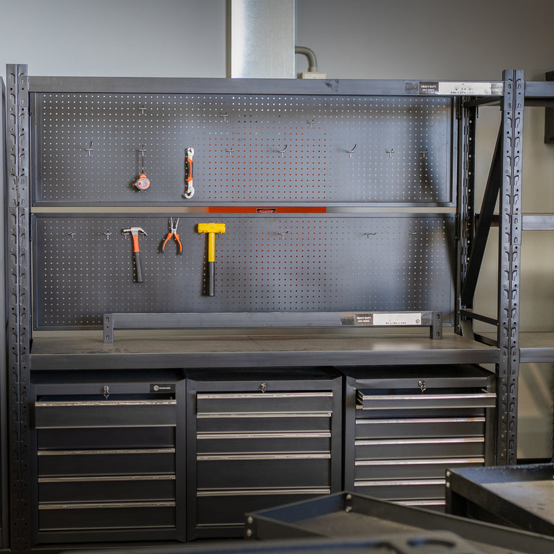 3. Shelving with Pegboard