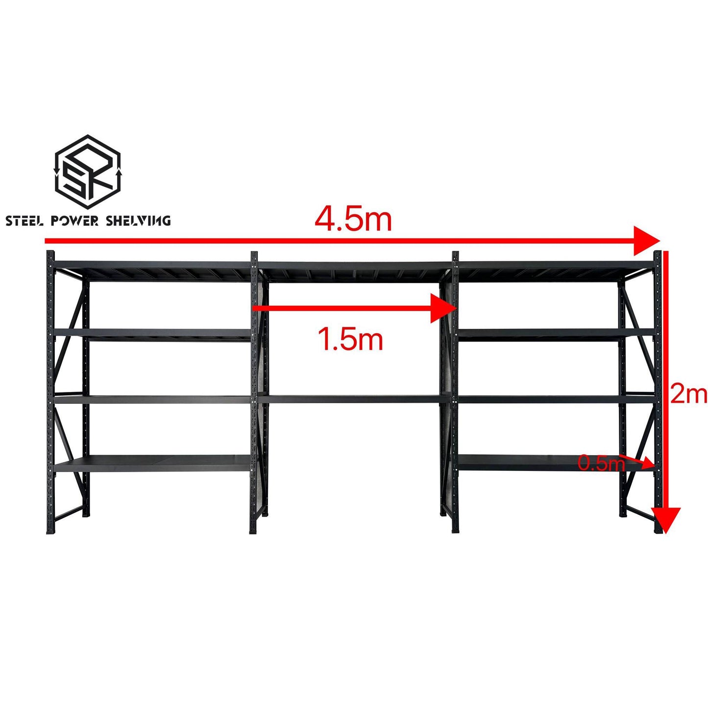 Shelf 2.0m(H)x4.5m(L)x0.5m(D)1500kg Shelving+Workbench