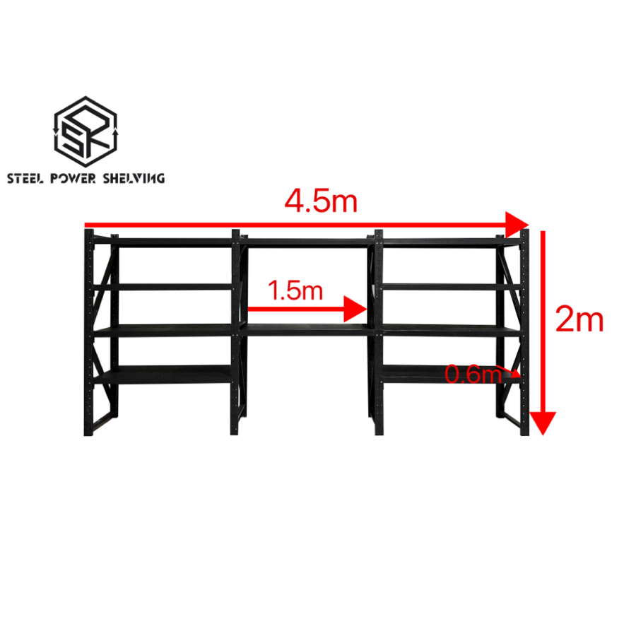 Shelf 2.0m(H)x4.5m(L)x0.6m(D)2500kg Shelving+Workbench