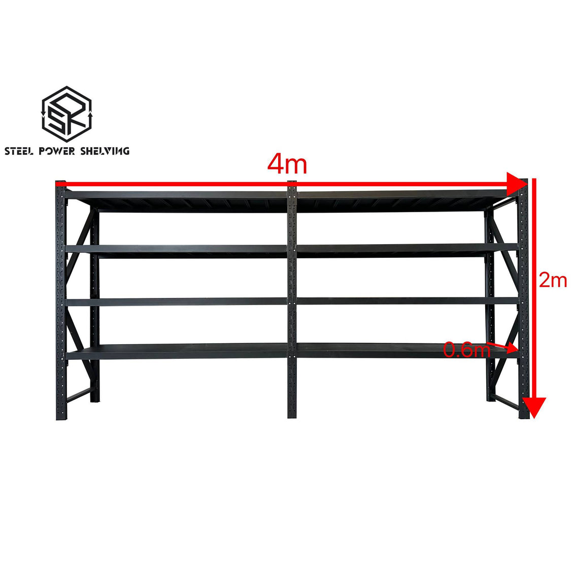 2. Steel Power Shelving Shelf 2.0m(H)x4.0m(L)x0.6m(D) 2000kg Longspan Shelving