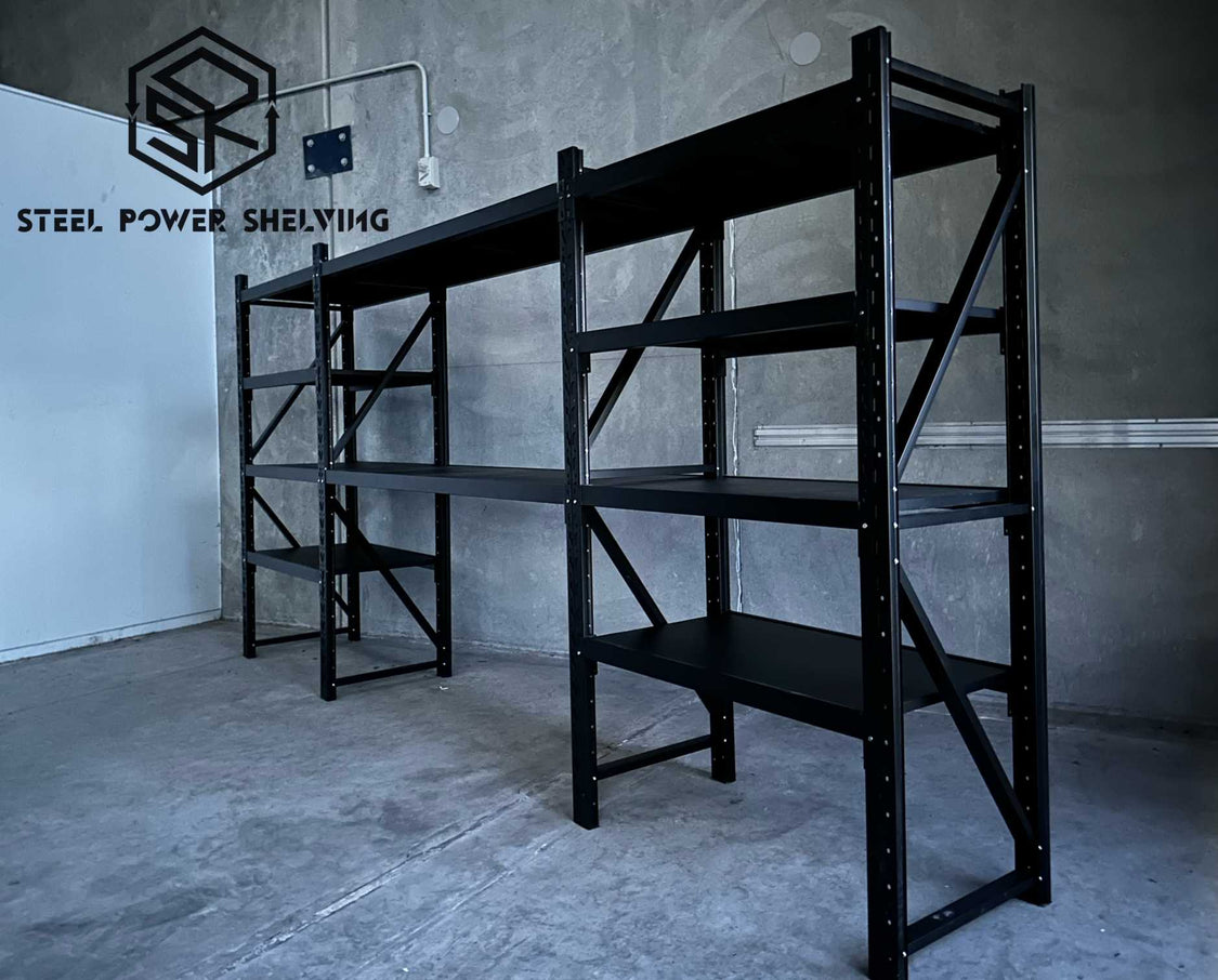 1. SteelPowerShelving 2.0m(H)x3.9m(L)x0.6m(D) 3000kg Shelving + Workbench