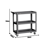 Heavy-Duty 3-Tier Tool Trolley Cart with Lockable Wheels, Black Steel Utility Cart for Workshops and Garages