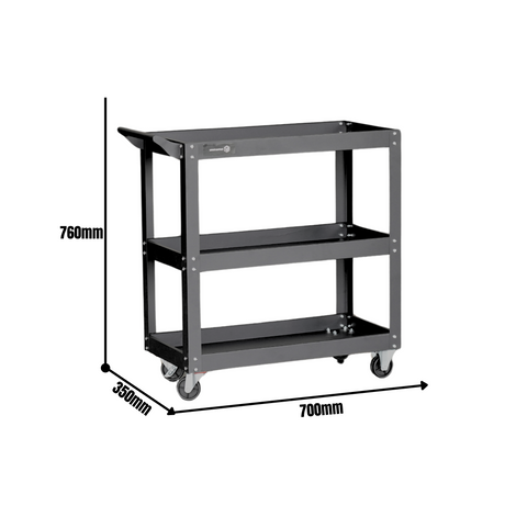 3 Tier Tool Trolley Cart with Wheels – Heavy Duty Steel Rolling Cart