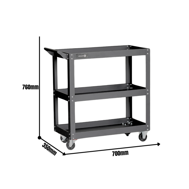 3 Tier Tool Trolley Cart with Wheels – Heavy Duty Steel Rolling Cart