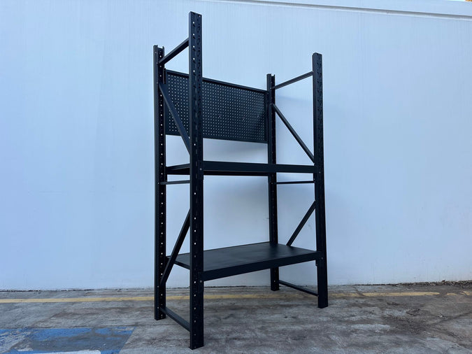 2. SteelPowerShelving 2.4-6m Long Garage Workstation with Pegboard