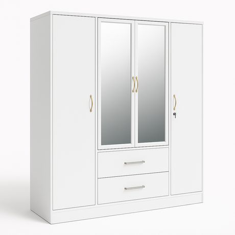 Metal Wardrobe with Double Mirror Doors & Safe