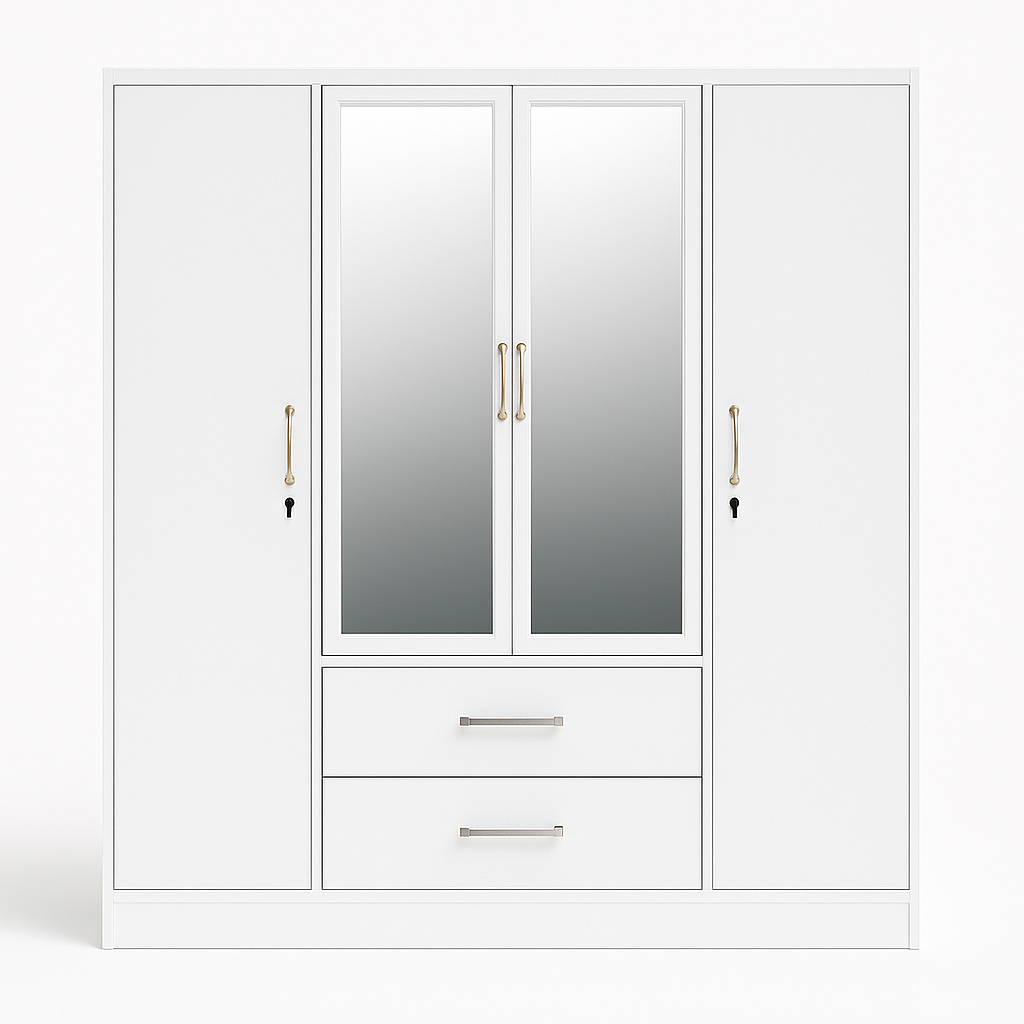 Metal Wardrobe with Double Mirror Doors & Safe