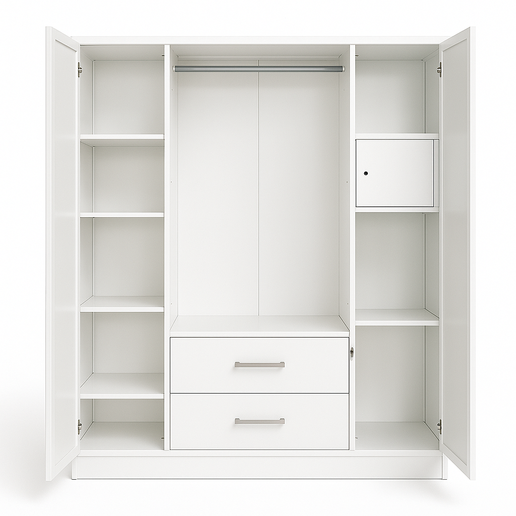 Metal Wardrobe with Double Mirror Doors & Safe